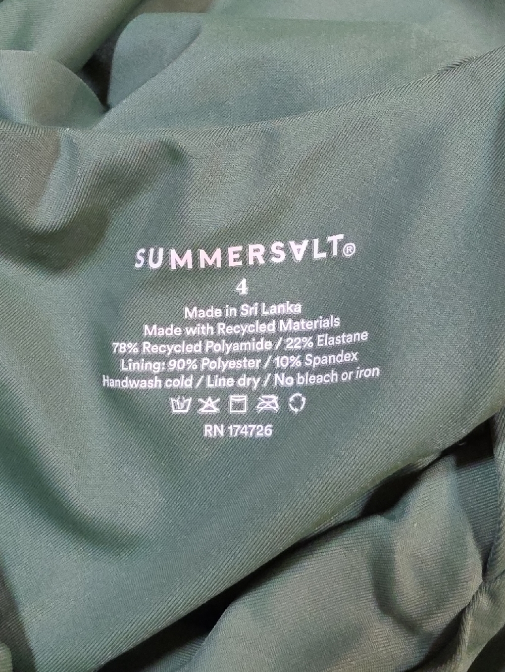 Summersalt Sidestroke One-Piece Swimsuit Small Olive Green Swimwear - Picture 6 of 7